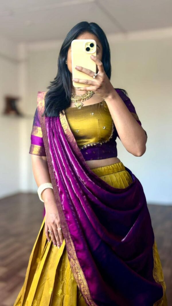 Royal Mustard & Purple Maggam Work Lehenga Set - Image 4