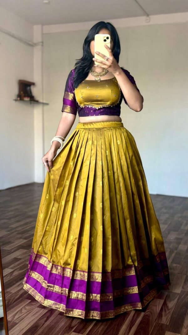 Royal Mustard & Purple Maggam Work Lehenga Set - Image 3
