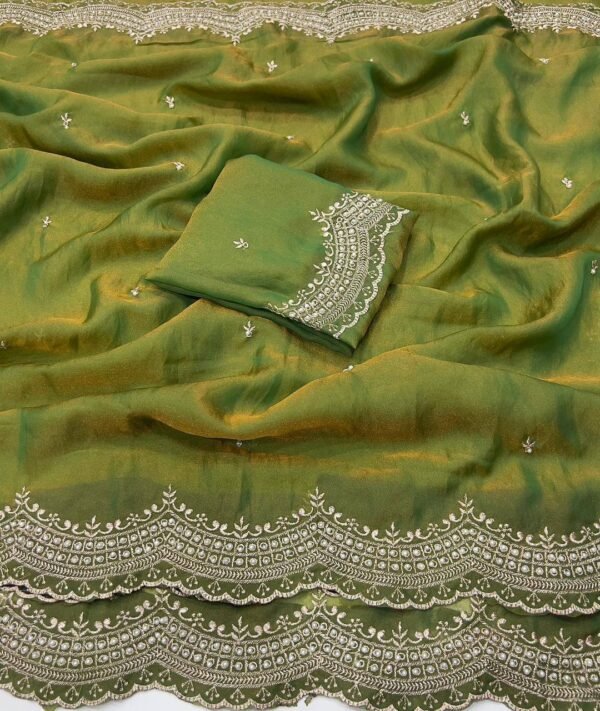Dual shaded moss satin sarees - Image 6