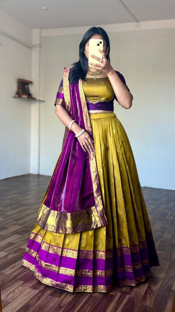 Royal Mustard & Purple Maggam Work Lehenga Set - Image 2