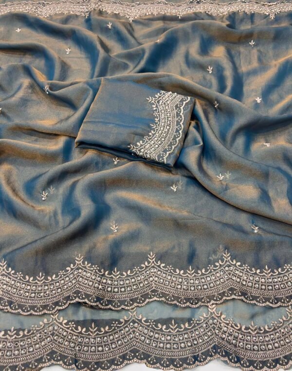 Dual shaded moss satin sarees - Image 8