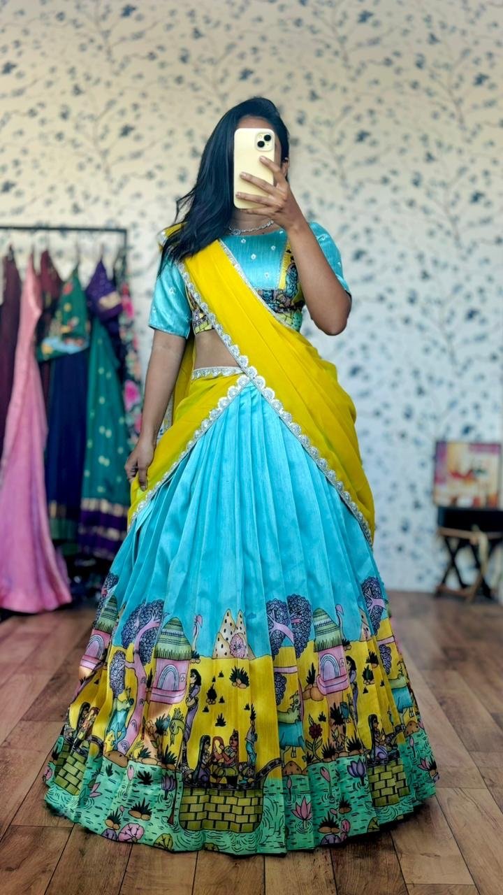 Saara sky blue hand-painted lehenga - Image 9