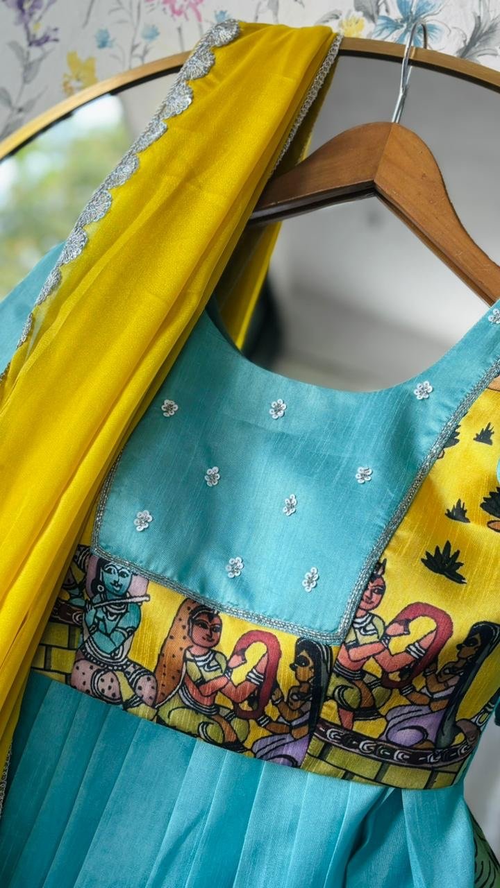 Saara sky blue hand-painted lehenga - Image 3
