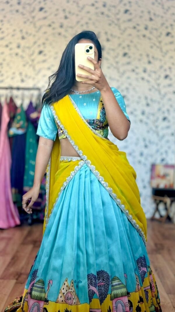 Saara sky blue hand-painted lehenga - Image 10