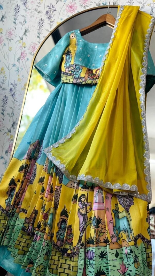 Saara sky blue hand-painted lehenga - Image 5