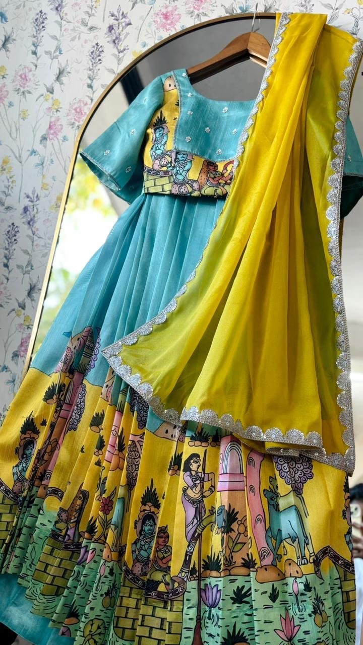 Saara sky blue hand-painted lehenga - Image 5