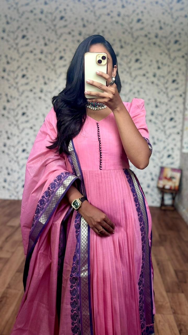 Iyla pink kanchi cotton suit - Image 5