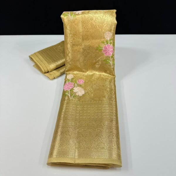 Gold banarasi tissue brocade saree