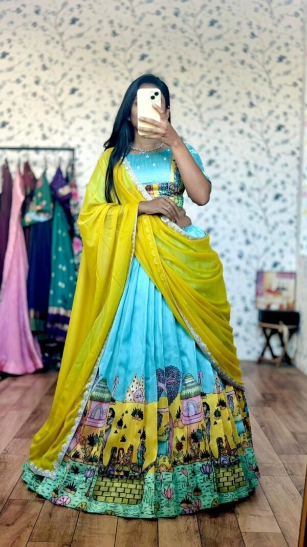 Saara sky blue hand-painted lehenga - Image 2