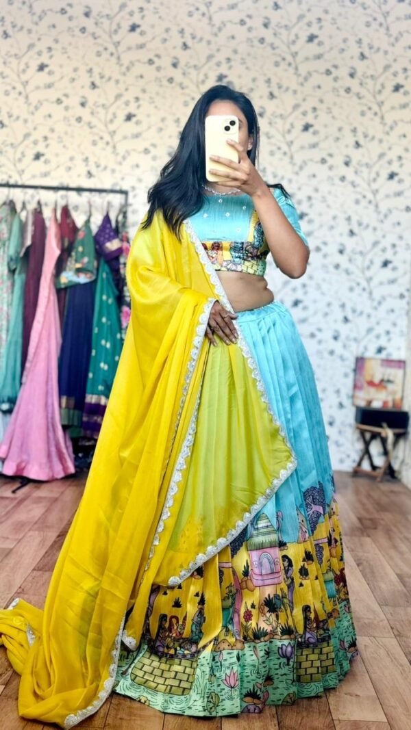 Saara sky blue hand-painted lehenga - Image 6