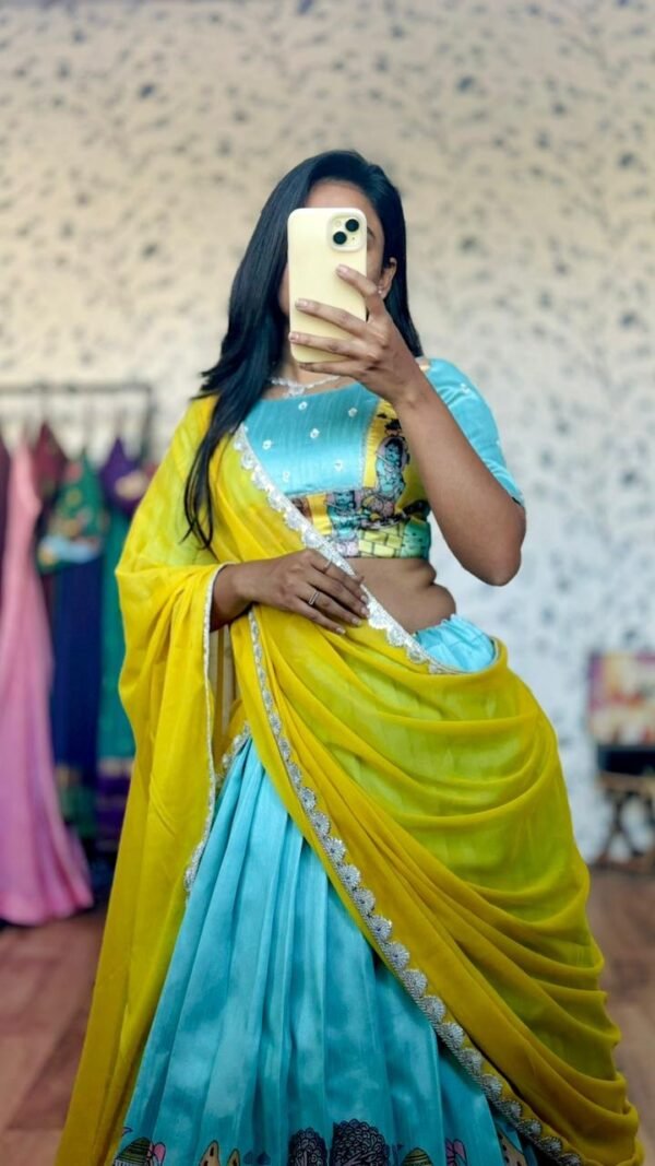 Saara sky blue hand-painted lehenga - Image 7