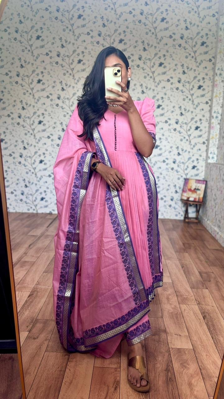 Iyla pink kanchi cotton suit - Image 2