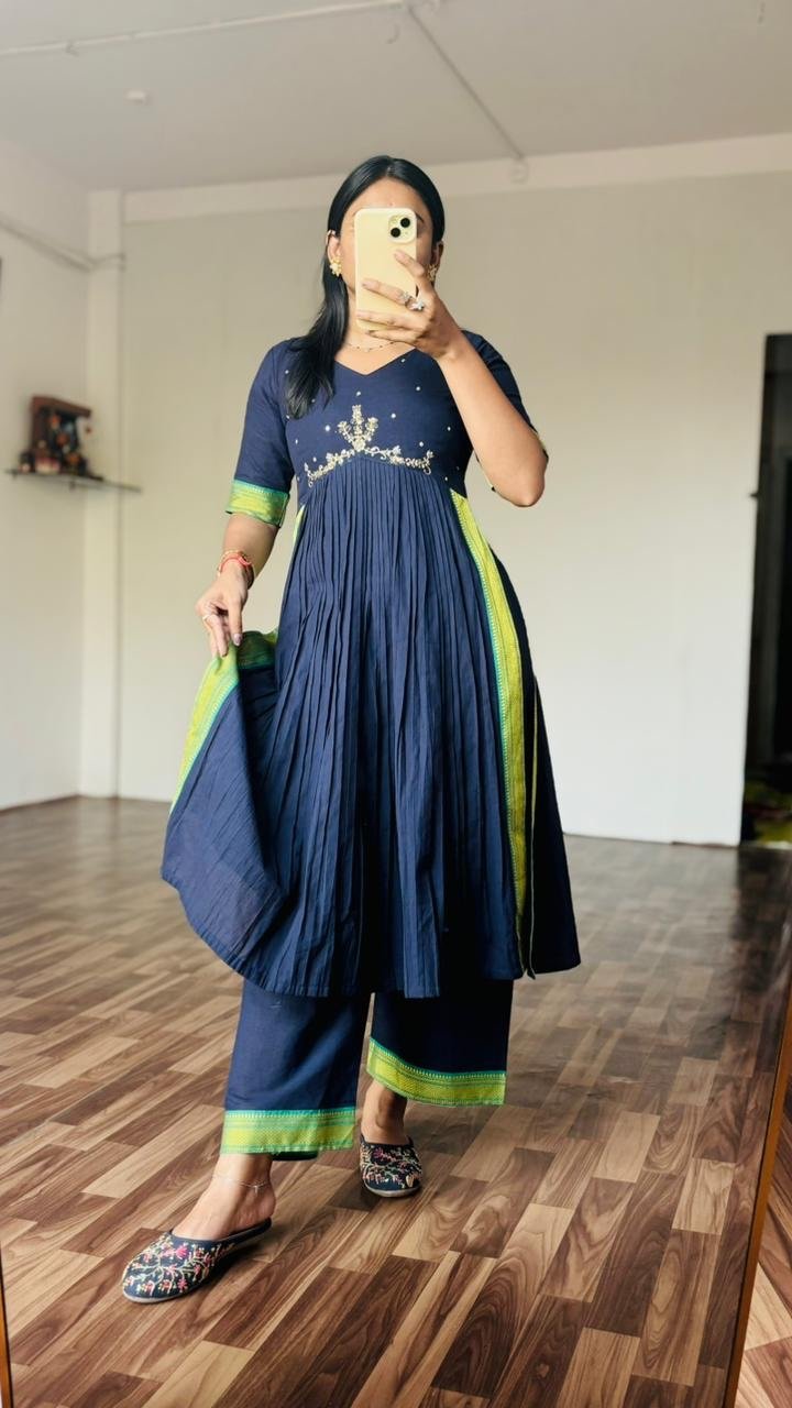 Ziya Mangalagiri handloom cotton kurti pant set - Image 1