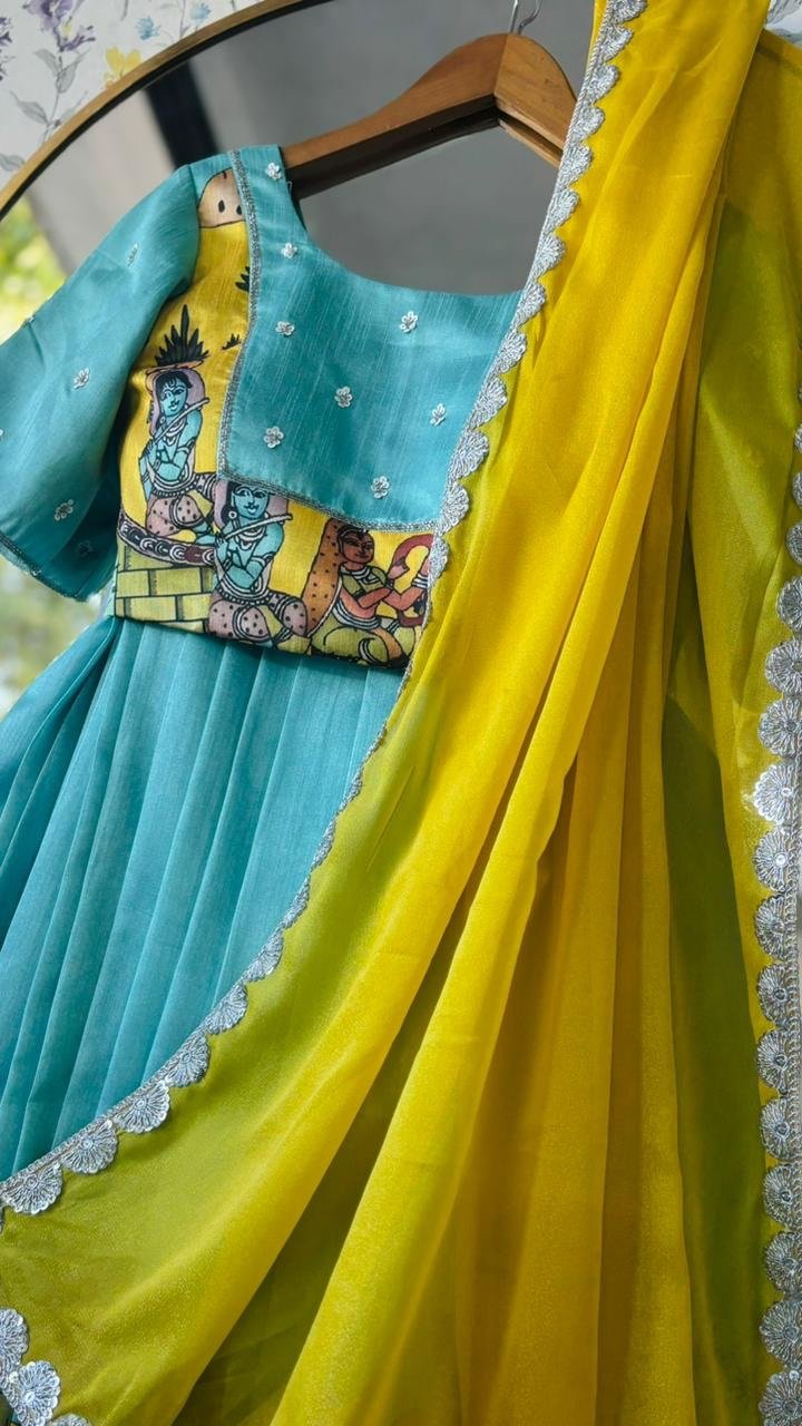 Saara sky blue hand-painted lehenga - Image 4