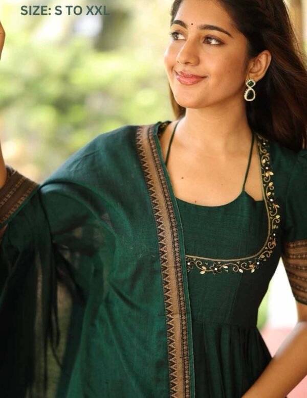 Kiara Emerald Green Handloom Anarkali Kurta Set - Image 5