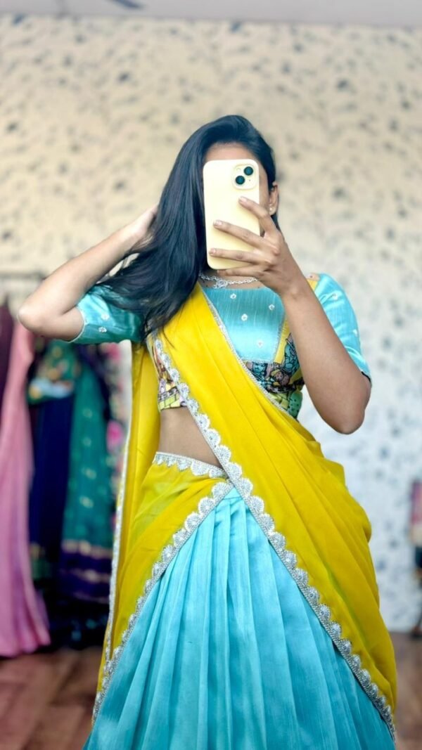 Saara sky blue hand-painted lehenga - Image 8