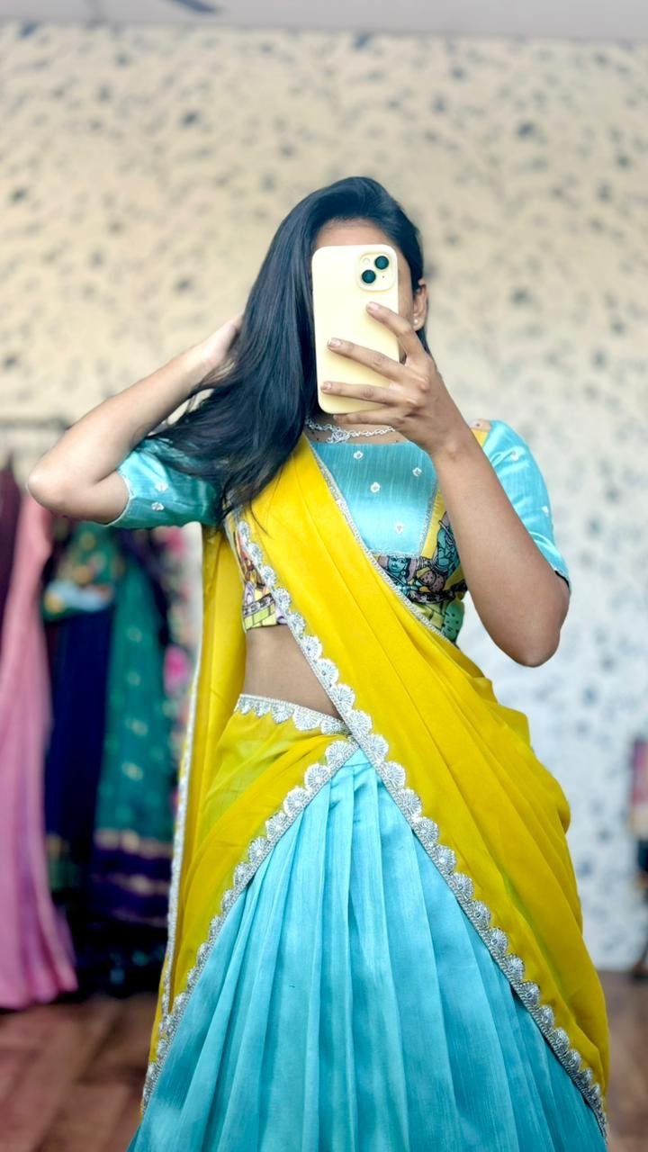Saara sky blue hand-painted lehenga - Image 8