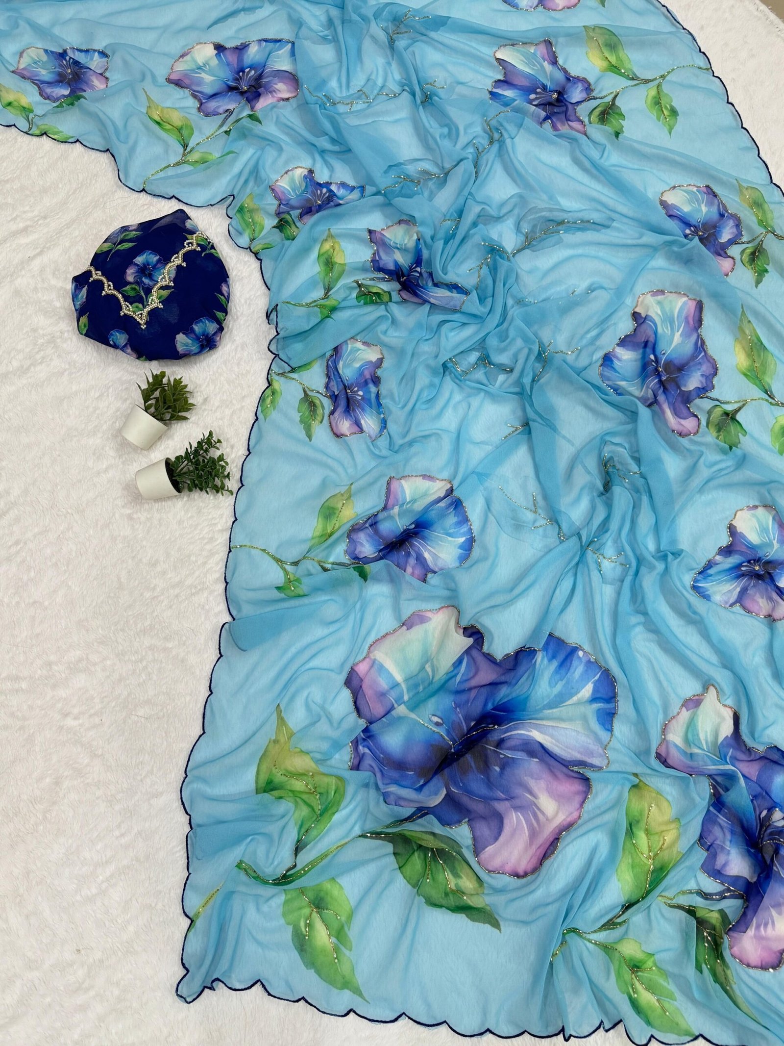 LYORA - Floral chiffon sarees - Image 3