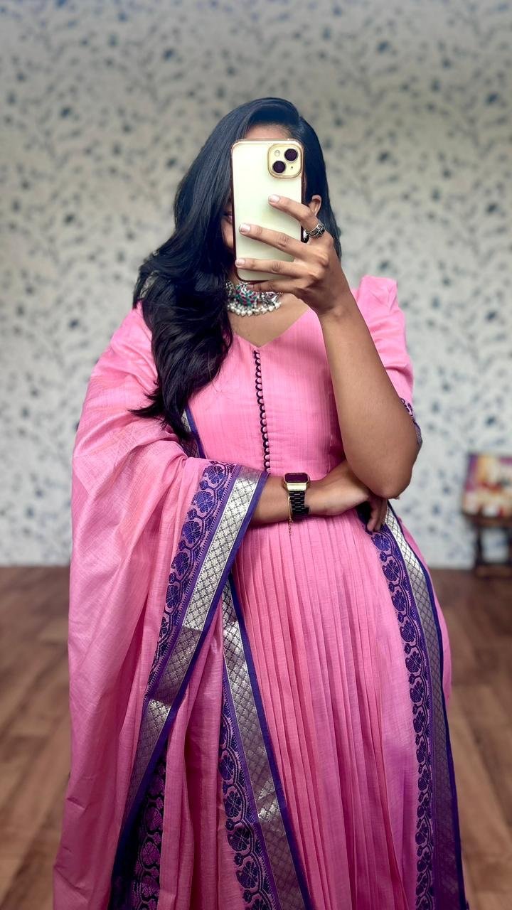 Iyla pink kanchi cotton suit - Image 4