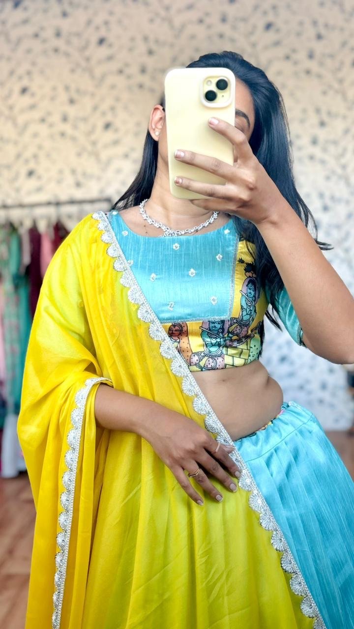 Saara sky blue hand-painted lehenga - Image 11