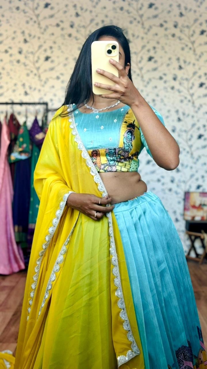 Saara sky blue hand-painted lehenga - Image 1