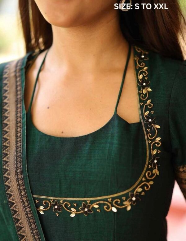 Kiara Emerald Green Handloom Anarkali Kurta Set - Image 4