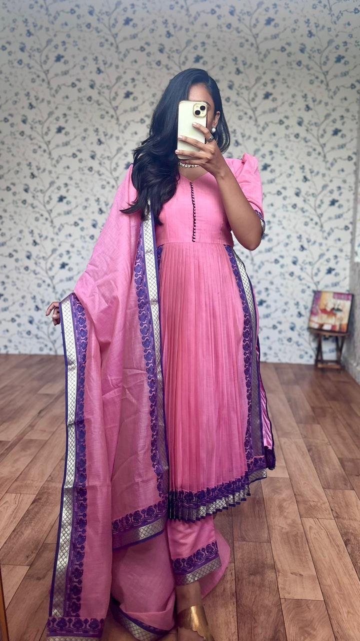 Iyla pink kanchi cotton suit - Image 7