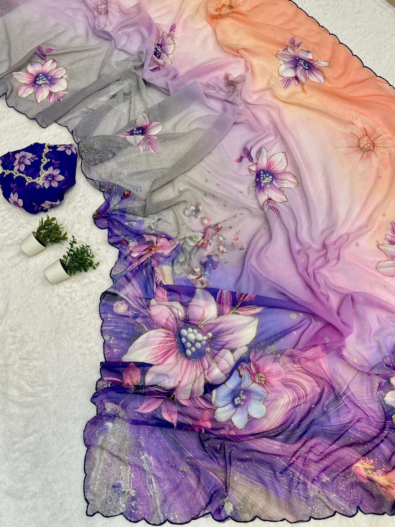 LYORA - Floral chiffon sarees - Image 1