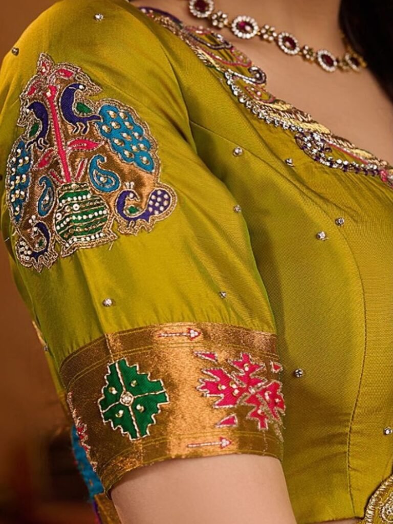 Purvi olive mustard lehenga