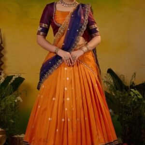 Adheera Soft Silk Orange Lehenga Set