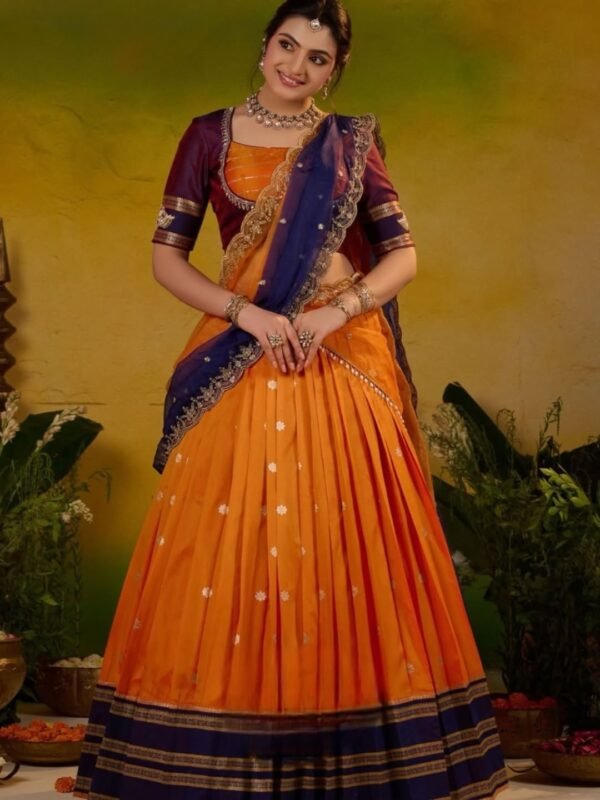 Adheera Soft Silk Orange Lehenga Set