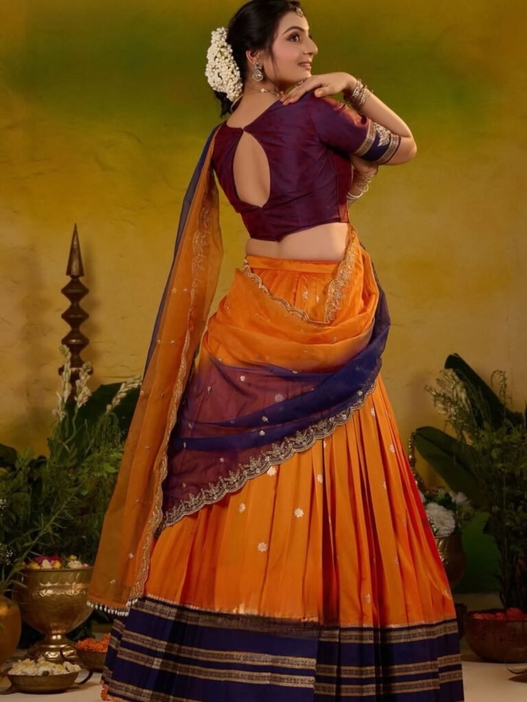 Adheera Soft Silk Orange Lehenga Set
