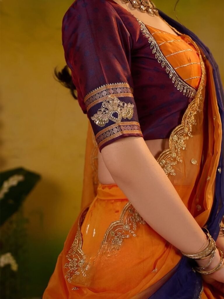 Adheera Soft Silk Orange Lehenga Set