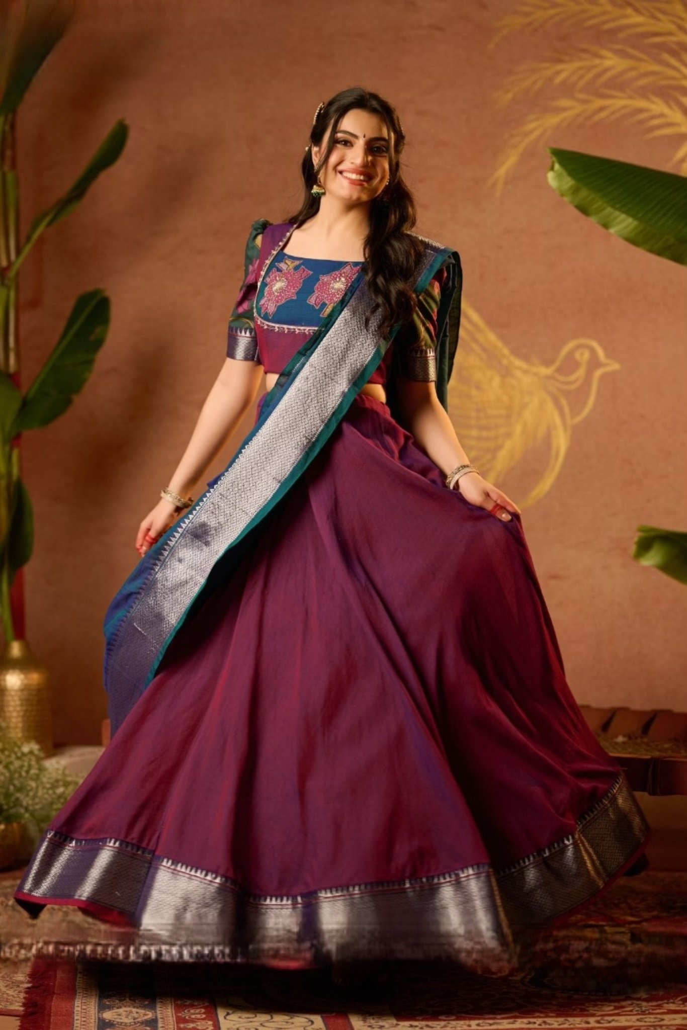 Ranjhana Lehenga Set in Wine - Image 1