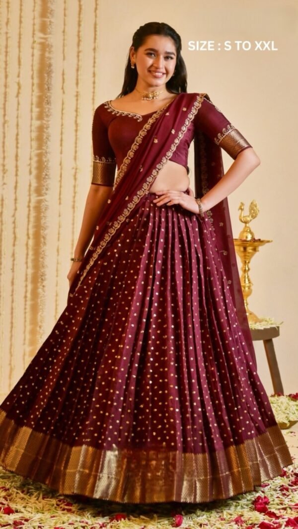 Manishaa Maroon Viscose Dola Lehenga Set