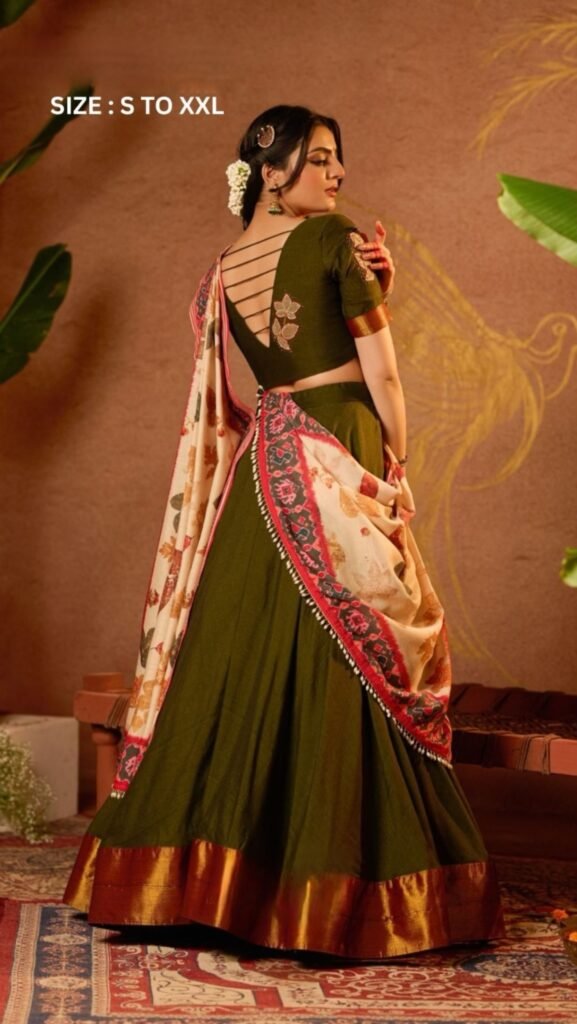 Tharvikha Lehenga Set in Mehendi