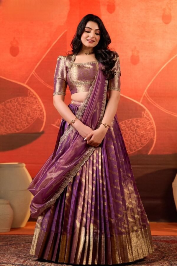 Meher Tissue Zari Lehenga Set in Purple - Image 3