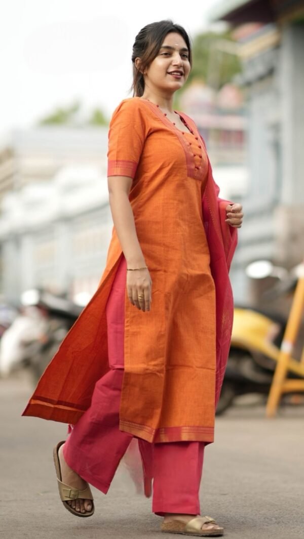 Pranitha Handloom Orange Suit Set