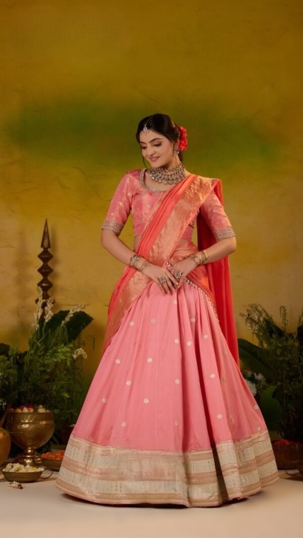 Sobhita Soft Silk Half Saree Pastel Pink Lehenga