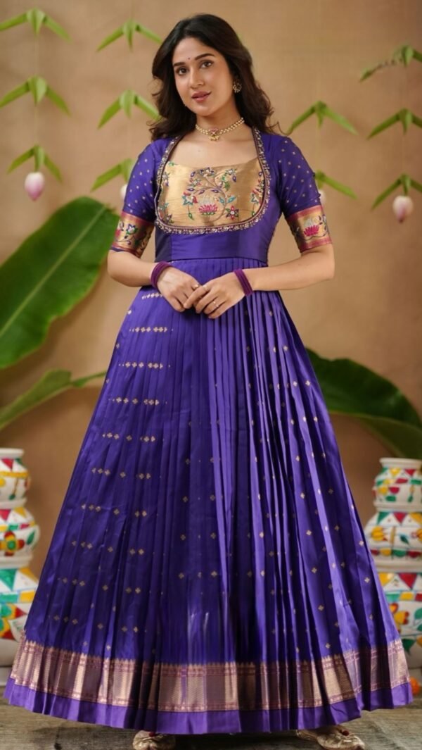 Tanvi Soft Silk Handwork Anarkali Gown Dress - Image 2