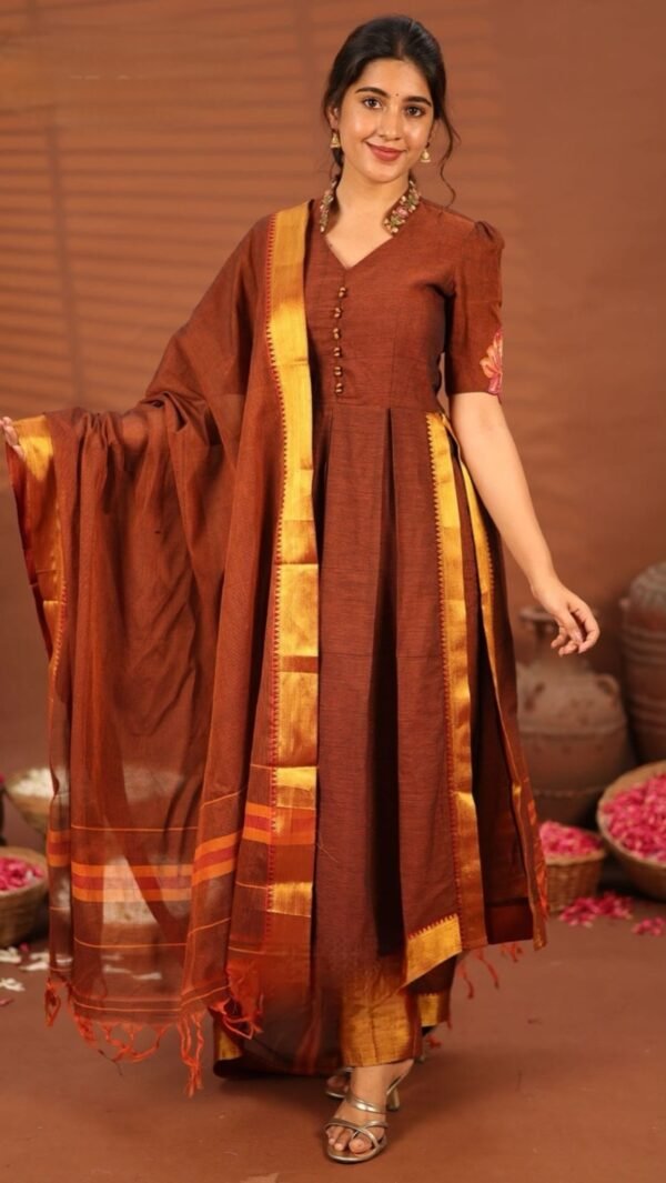 Raani Brown Handloom Kurta Set