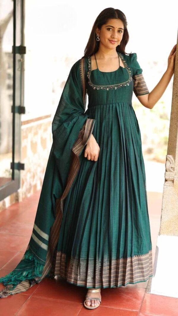 Kiara Emerald Green Handloom Anarkali Kurta Set - Image 3