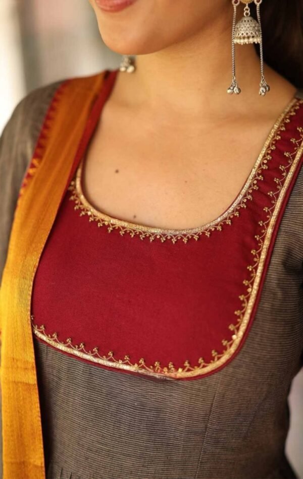 Aabha Gray Handloom Anarkali Dress - Image 4