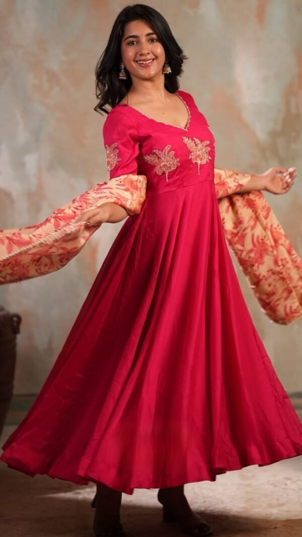 Bhairavi Rangoli Silk Fully Stitched Anarkali Dress In Pink - Image 4