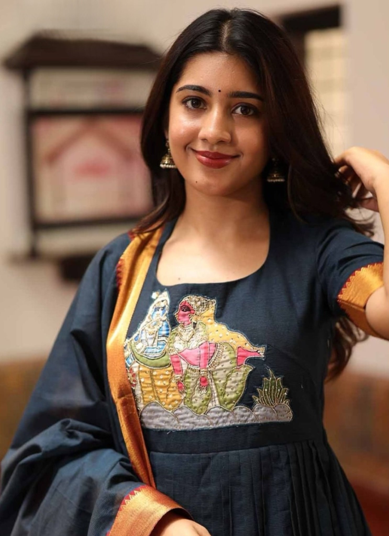 Kamali Navy Blue Handloom Anarkali Dress - Image 6