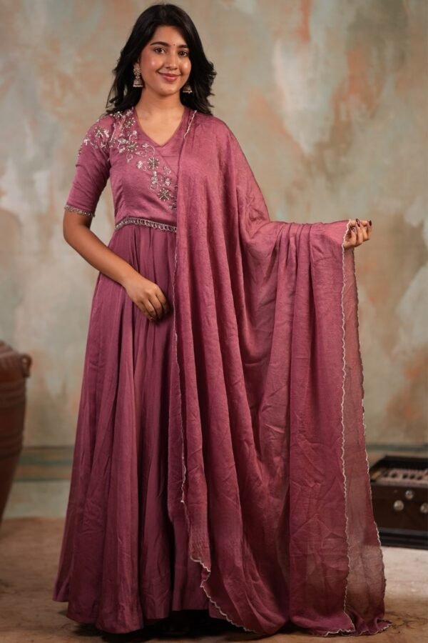 Rejhina Drape Crush silk Dress in Onion