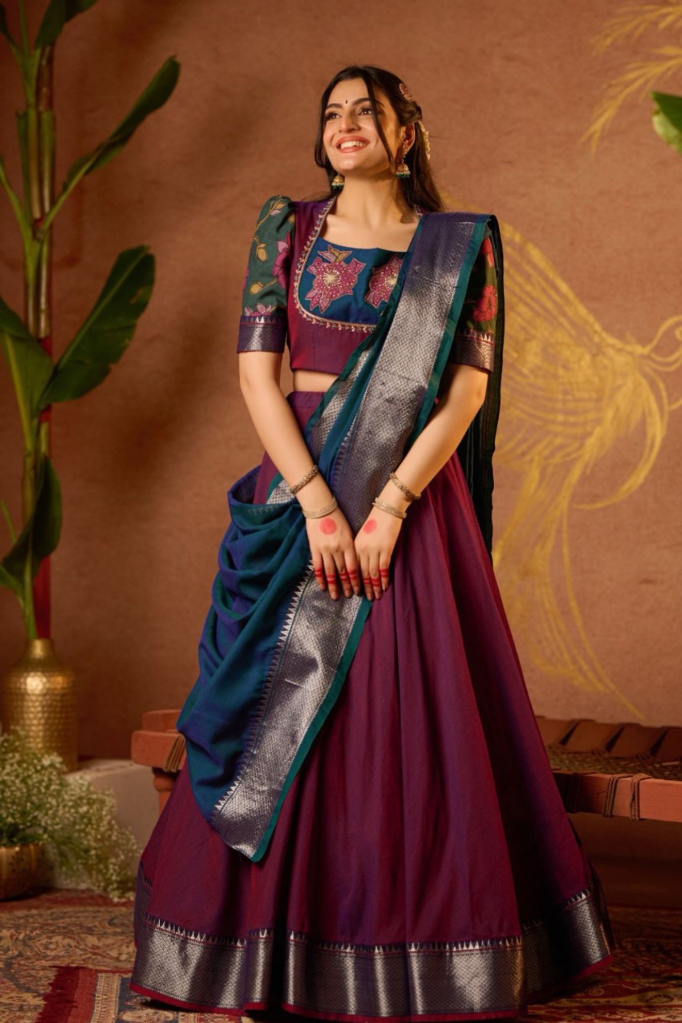 Ranjhana Lehenga Set in Wine - Image 2
