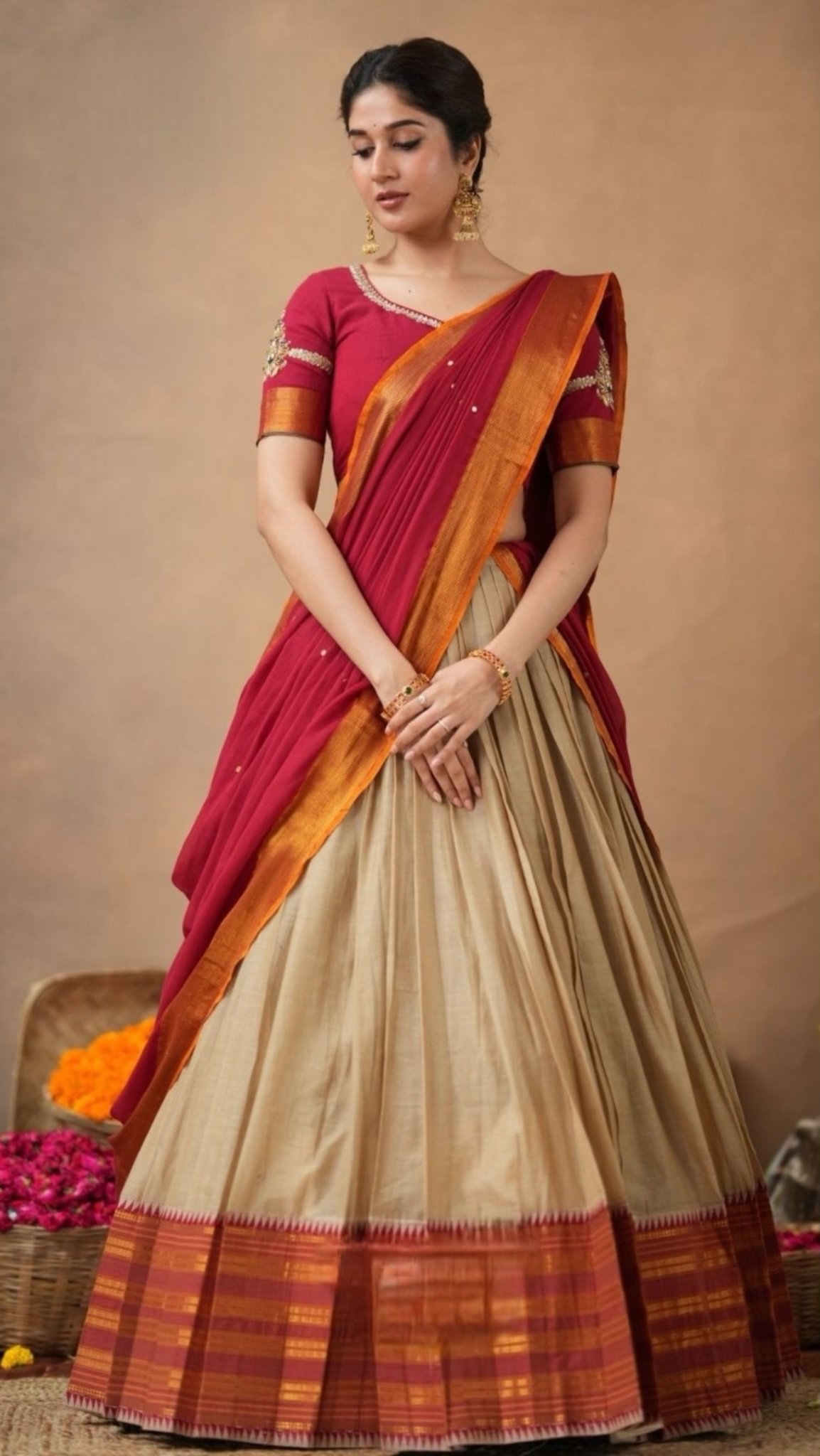 Narhini 2-In-1 Half Saree In Red - Image 3