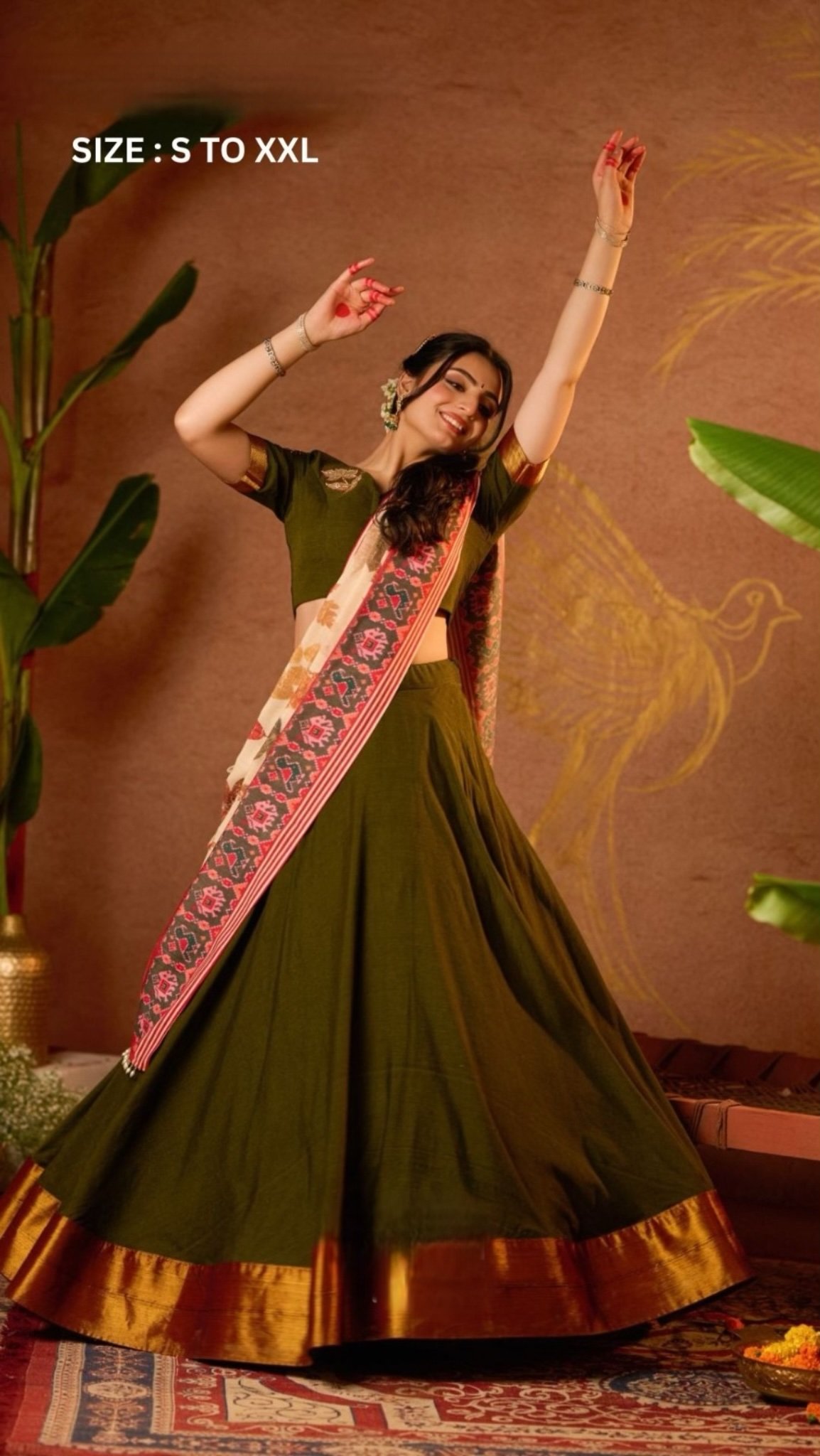 Tharvikha Lehenga Set in Mehendi - Image 1