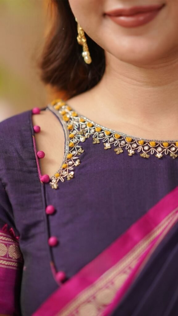 Jasha 2-In-1 Half Saree Navy Blue With Handworked Blouse